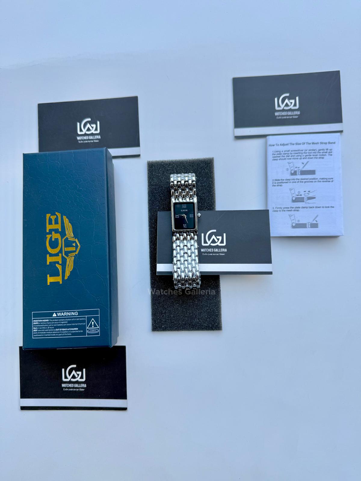 Lige 89156 Tank Women Watch Quartz (Silver/Black) Lige Women Watch