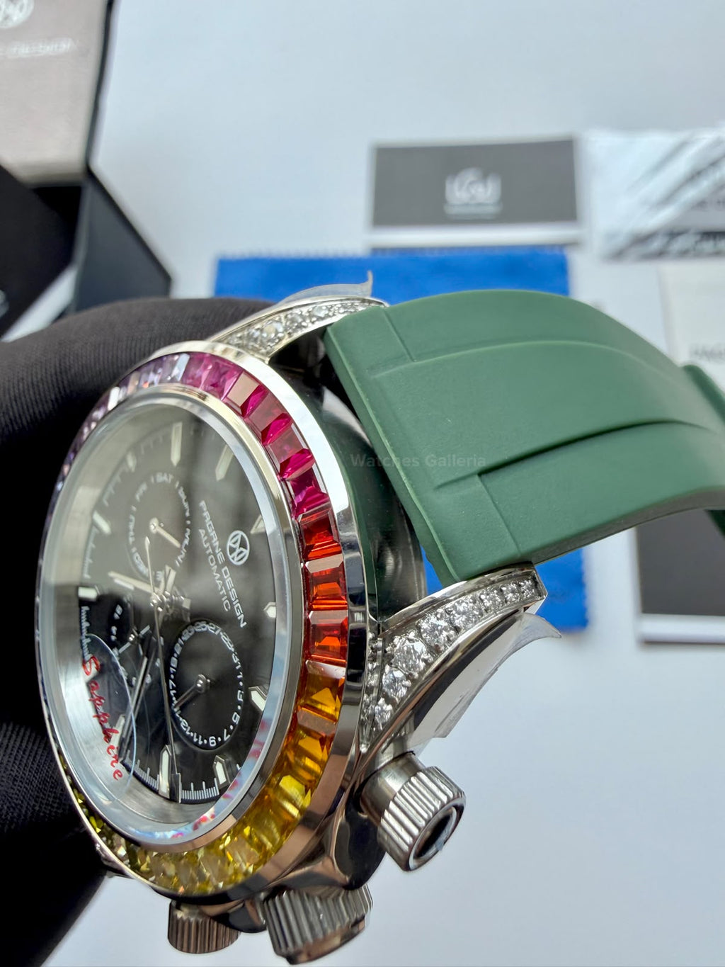 Pagani Design PG1666 Daytona Rainbow Limited Edition Black Automatic Chronograph Watch | 40mm Sapphire Crystal | HZ2196G Movement | 100M Water Resistant