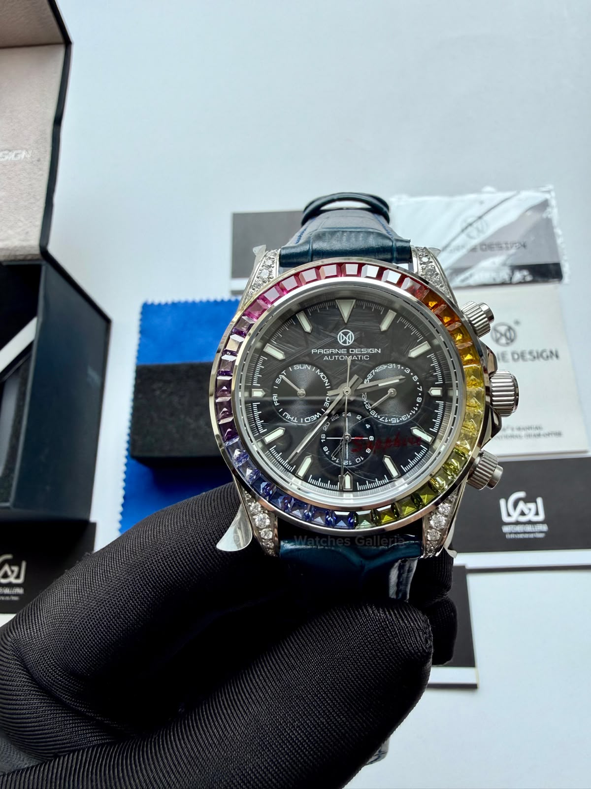 Pagani Design PG1666 Daytona Rainbow Limited Edition Black Automatic Chronograph Watch | 40mm Sapphire Crystal | HZ2196G Movement | 100M Water Resistant
