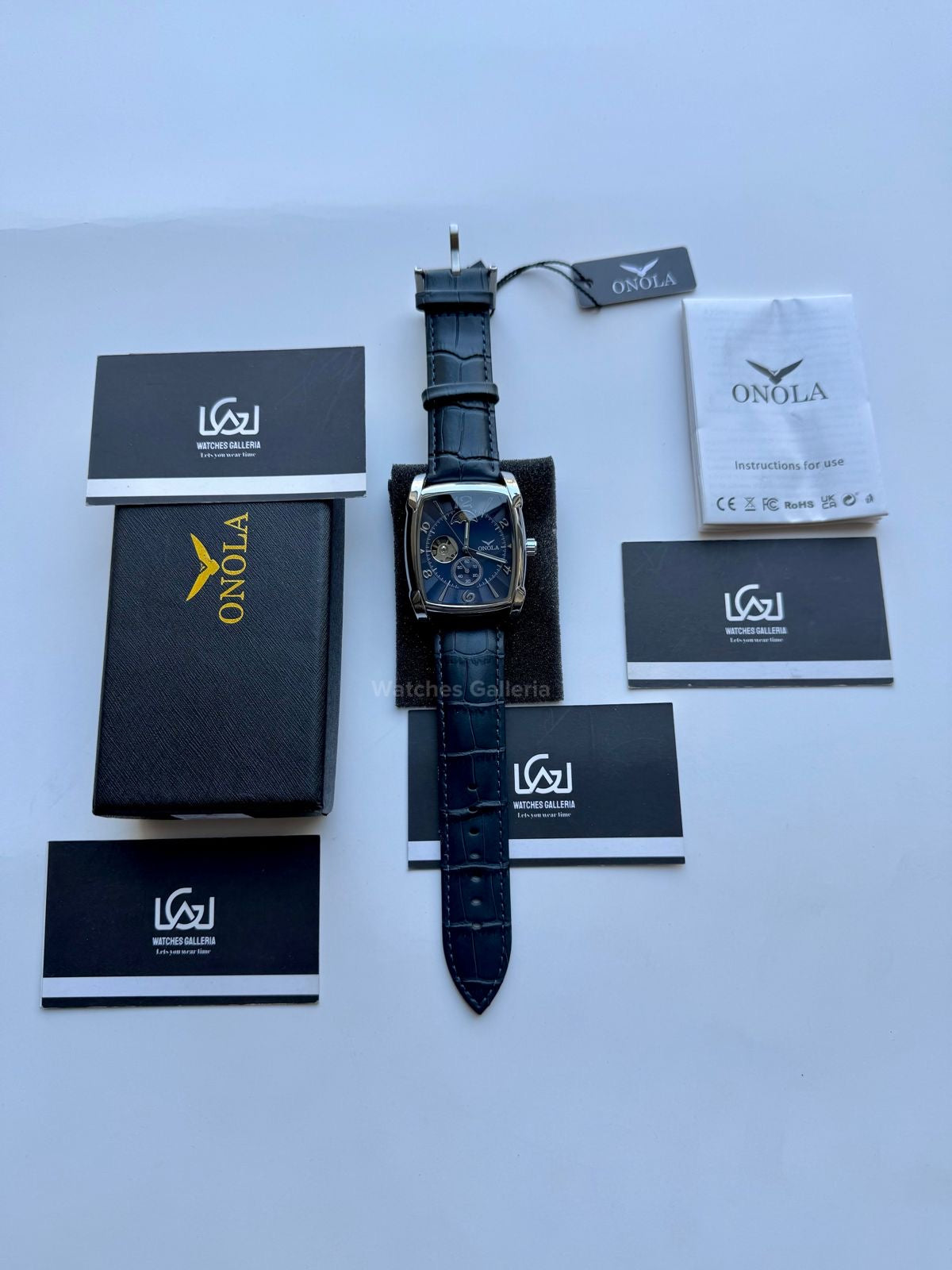 Onola 6848 Square Moonphase Open heart Automatic (Blue) Onola Watch in Pakistan