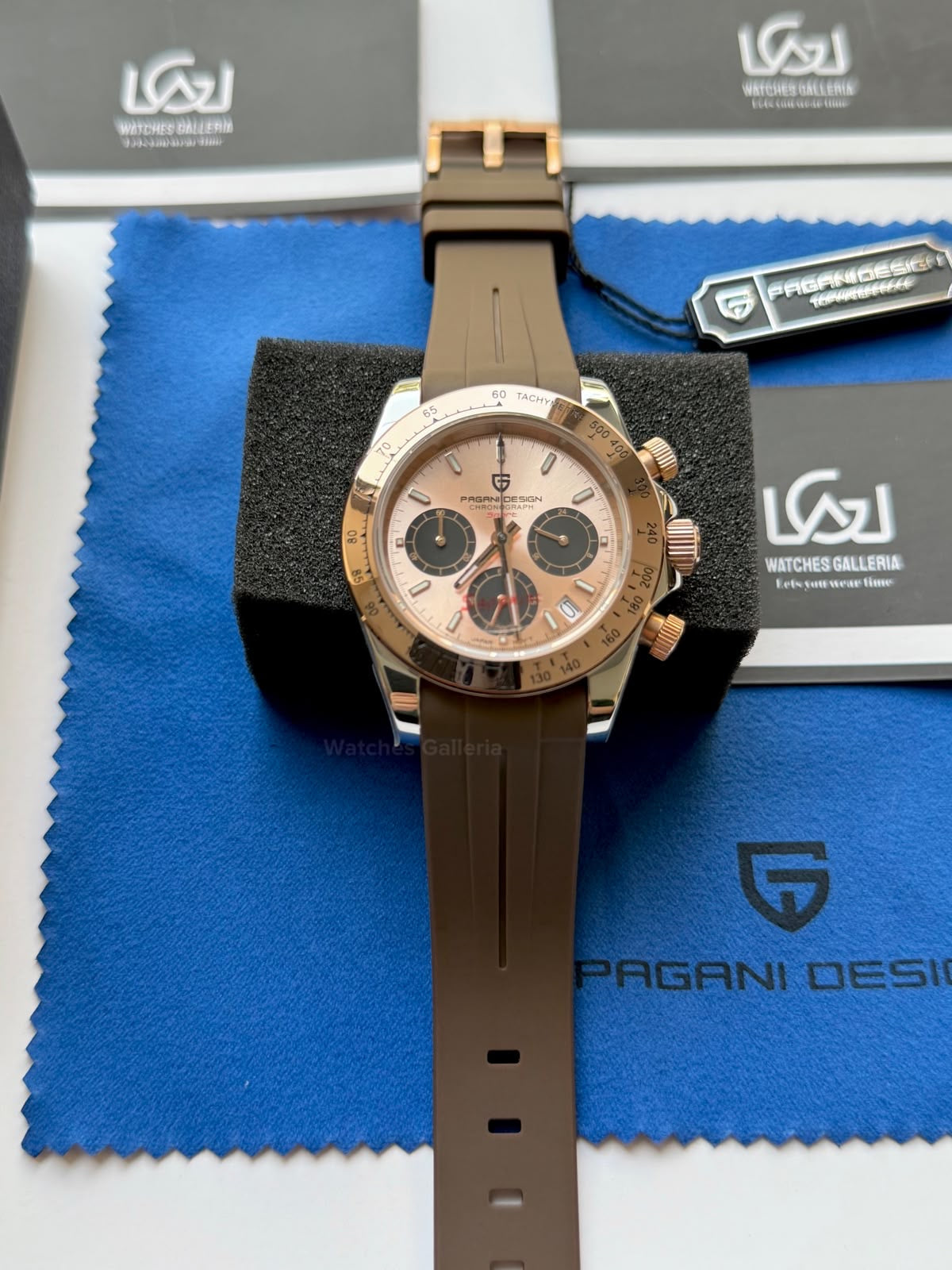 Pagani Design PD1644 Daytona Rose Gold Two Tone Silicon Limited Edition Men’s Chronograph Watch – Seiko VK63 Japan Quartz | Sapphire Crystal | Ceramic Bezel | 100M Water Resistant