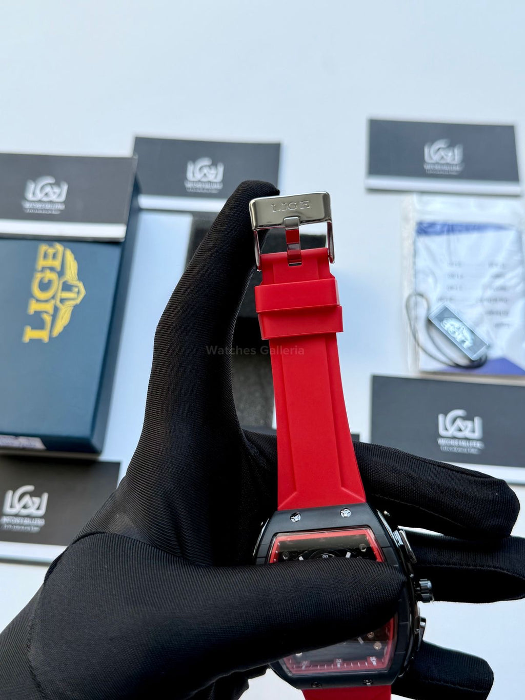 LIGE LG89148 Red Tonneau Chronograph Watch in Pakistan – Luxury Men’s Quartz Watch with Silicon Strap