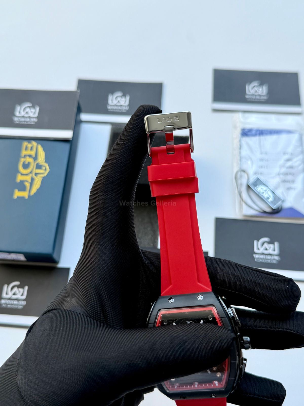LIGE LG89148 Red Tonneau Chronograph Watch in Pakistan – Luxury Men’s Quartz Watch with Silicon Strap
