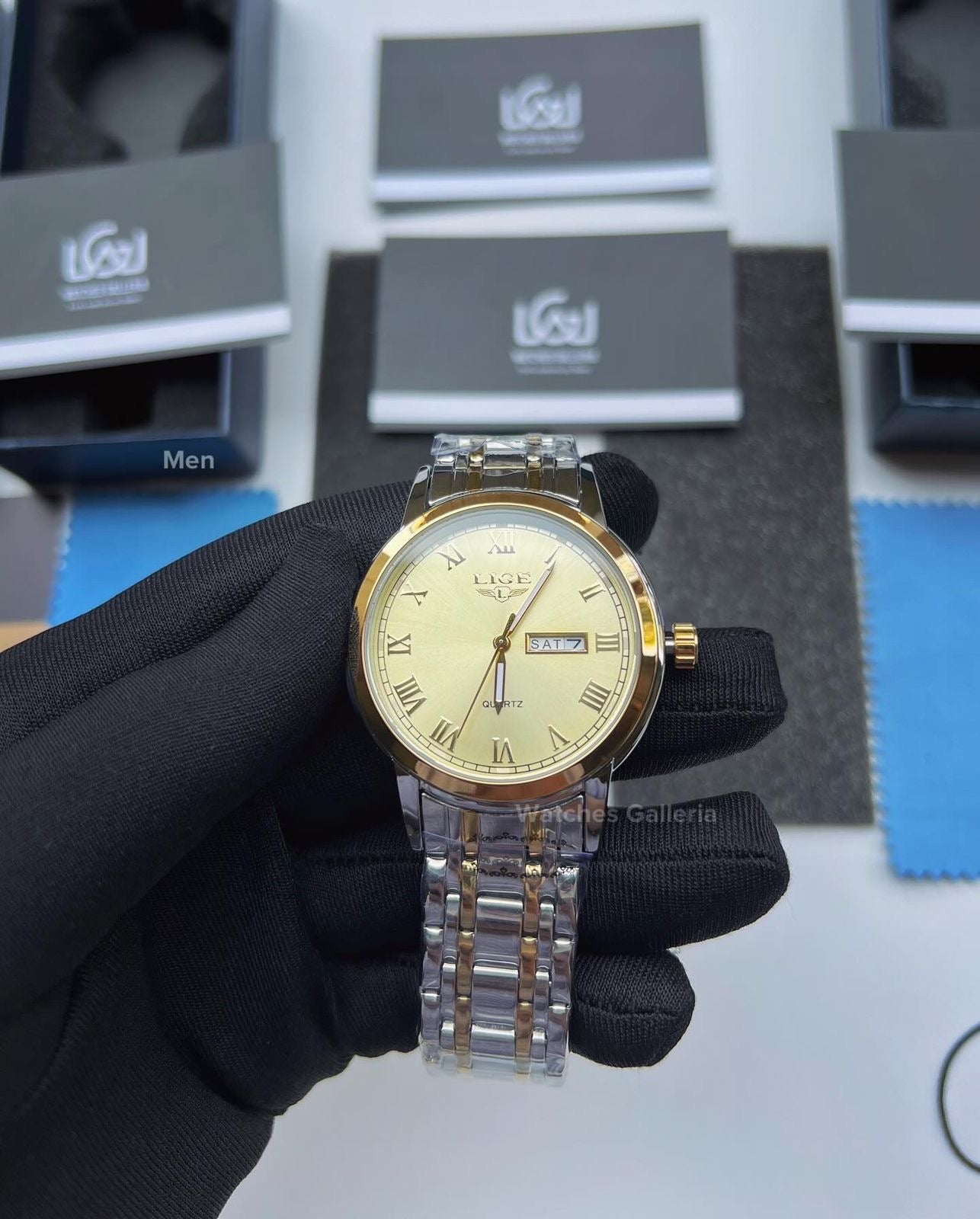 Lige Date Day Couple Watch (Gold) Lige9846 Lige10007L