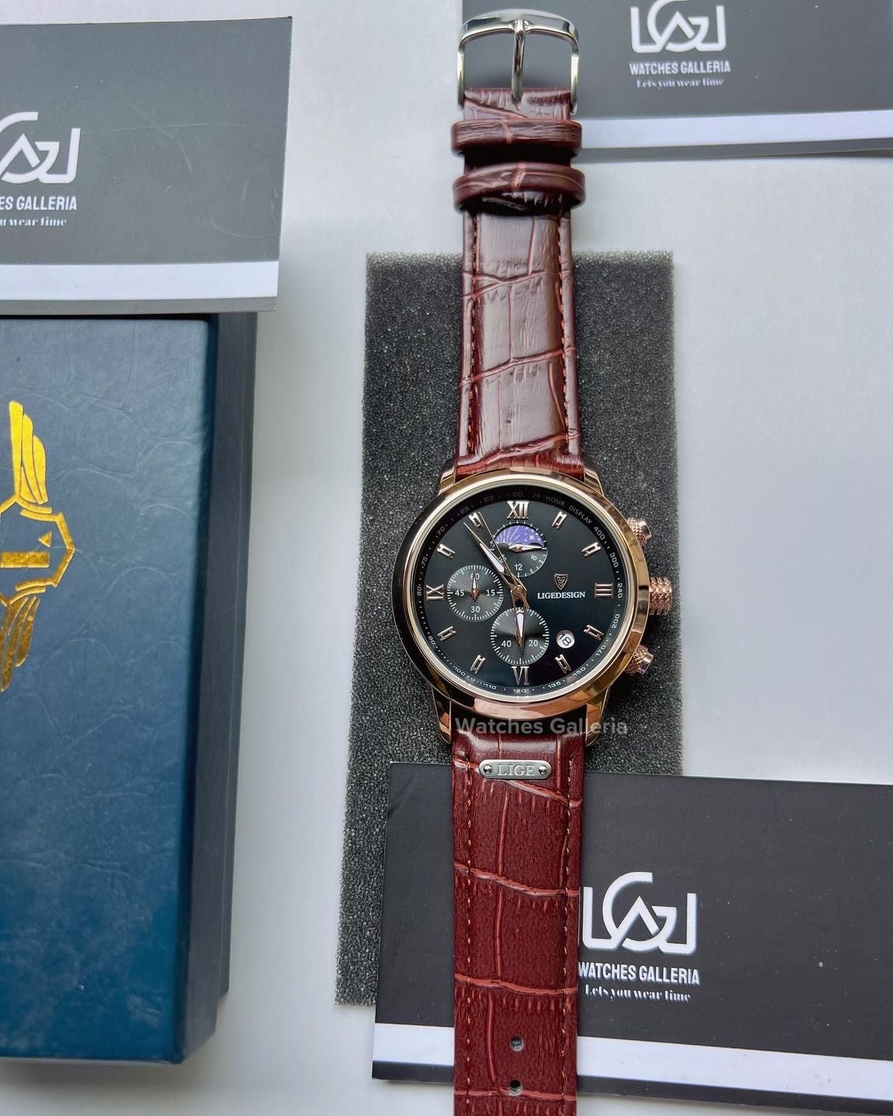 Lige Moonphase Watch (Rose Gold Black) LG8953 Watches Galleria