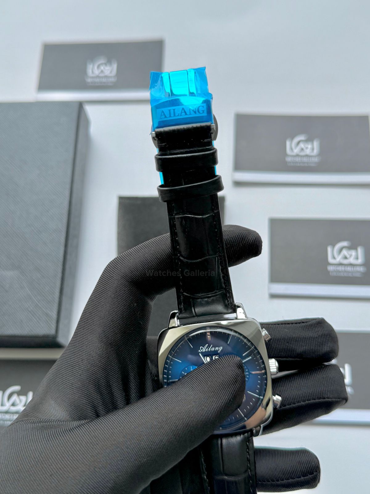 Ailang AI8655G Square Chronograph Automatic Watch Black Blue – Skeleton Flywheel, Big Date, Luxury Square Dial Men’s Watch