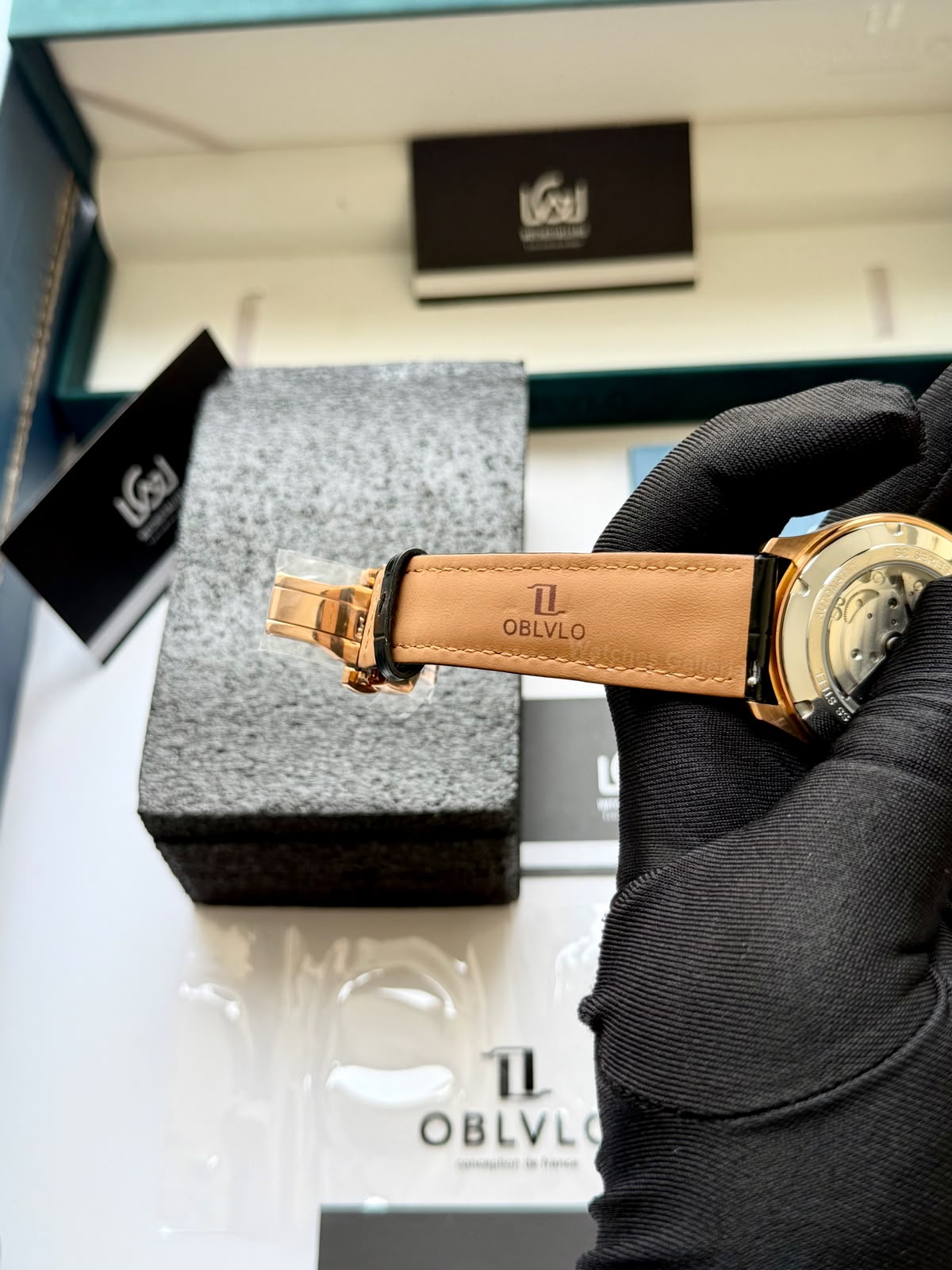 OBLVLO GC (Black Rose Gold Blue) Grand Complications Celestial Automatic Watch Brown & Black Dial with Rose Gold Details, Moving Constellation & Earth Display – OBLVLOGC