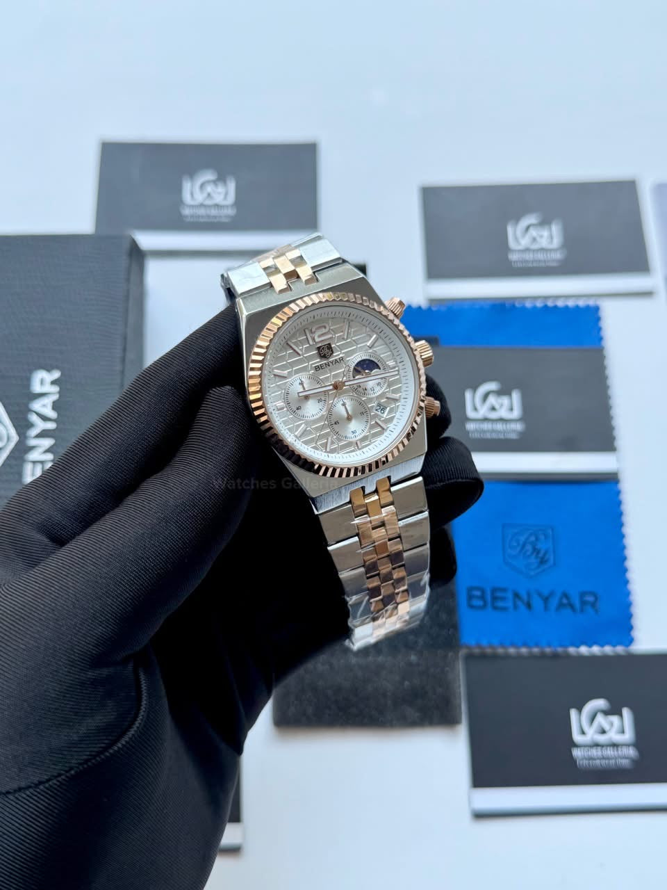 Benyar BY5225 Land Dweller Chronograph (White-Rose Gold) Dial Luxury Men’s Watch in Pakistan – Japanese Quartz Stainless Steel Watch