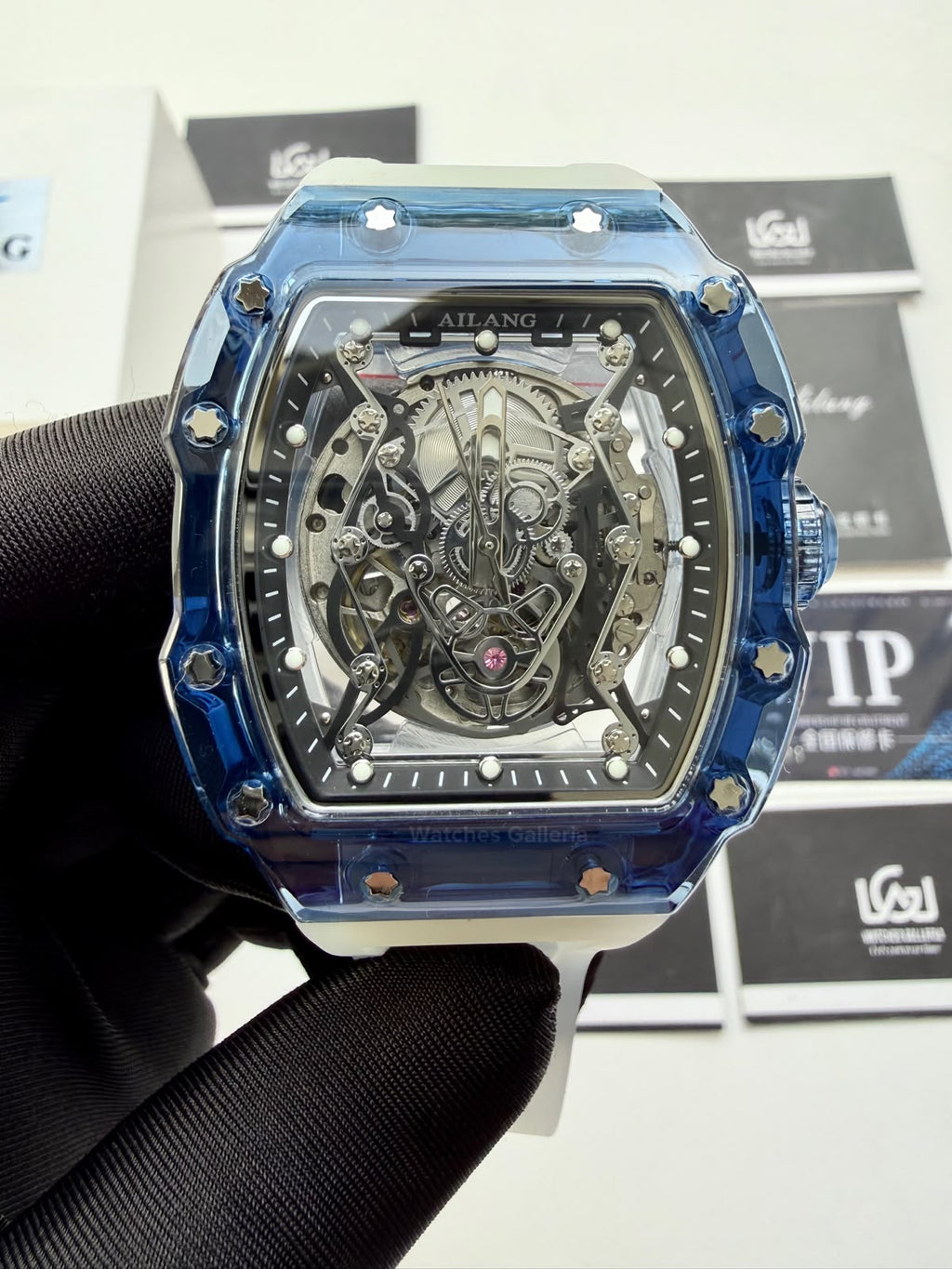 Ailang 8109 Skeleton Watch for Men White Blue Automatic Mechanical Watch Original Ailang Watch Pakistan