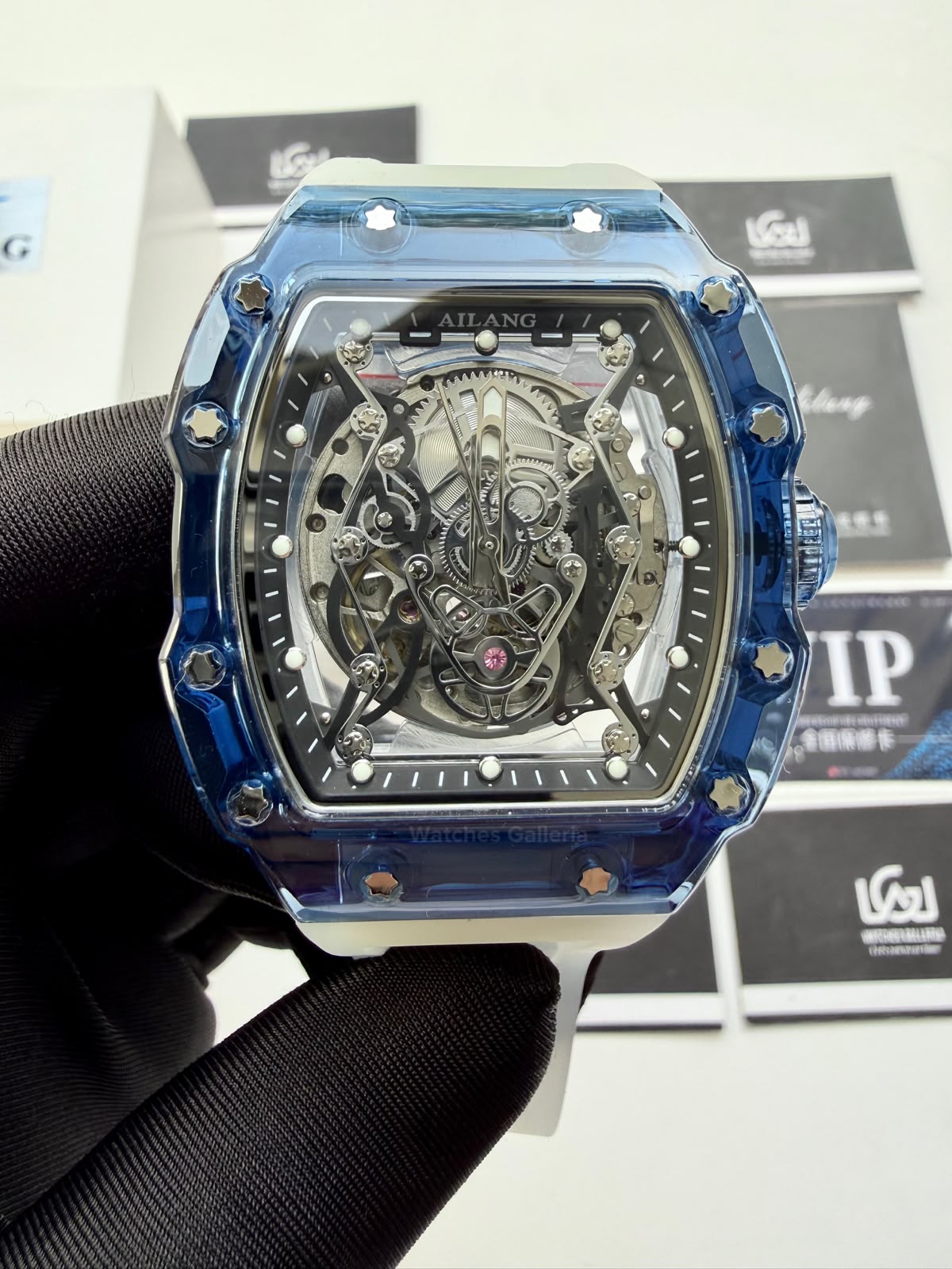 Ailang 8109 Skeleton Watch for Men White Blue Automatic Mechanical Watch Original Ailang Watch Pakistan
