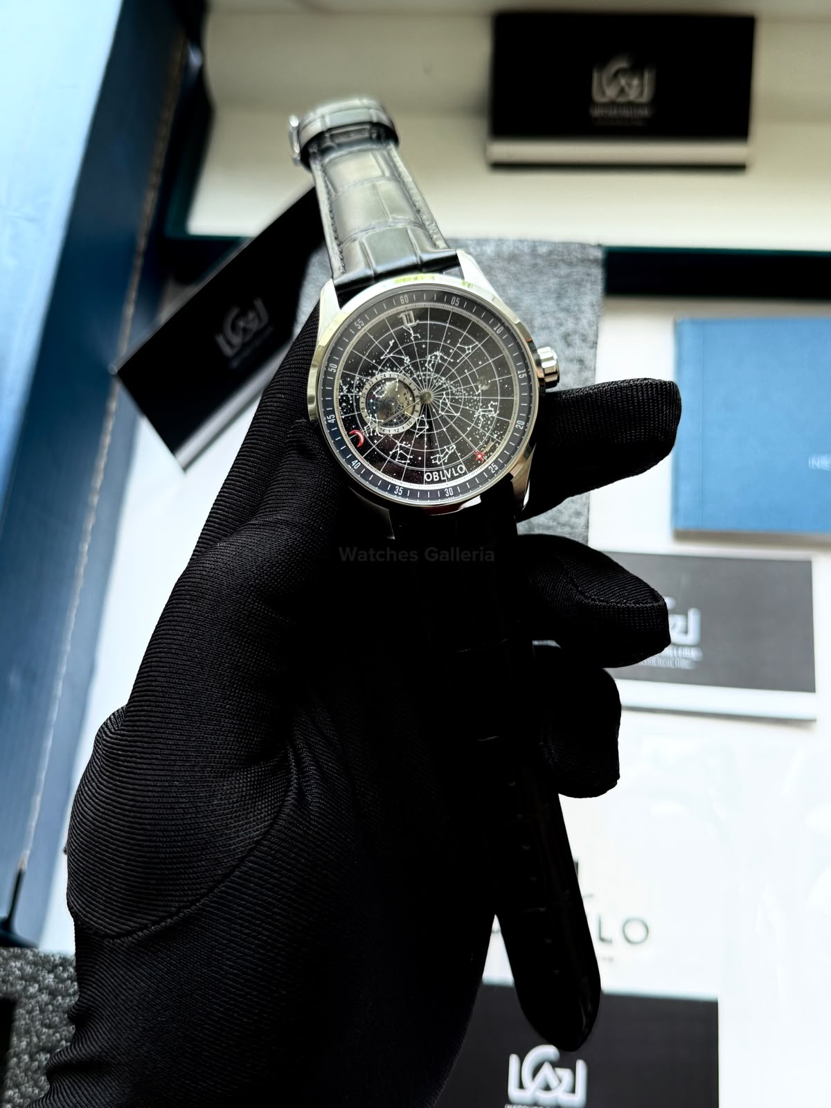 OBLVLO GC (Black Blue Silver) Grand Complications Celestial Automatic Watch Brown & Black Dial with Rose Gold Details, Moving Constellation & Earth Display – OBLVLOGC | Oblvlo