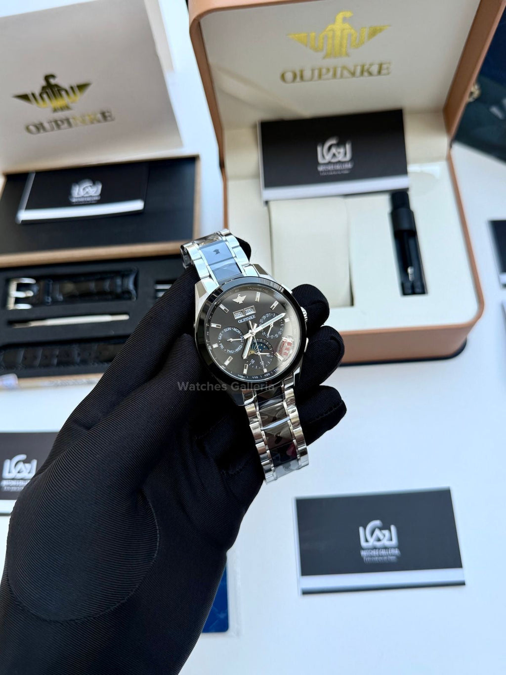 Oupinke Moonphase Two Tone Automatic (Silver/Black) Oupinke3238 Watches Galleria