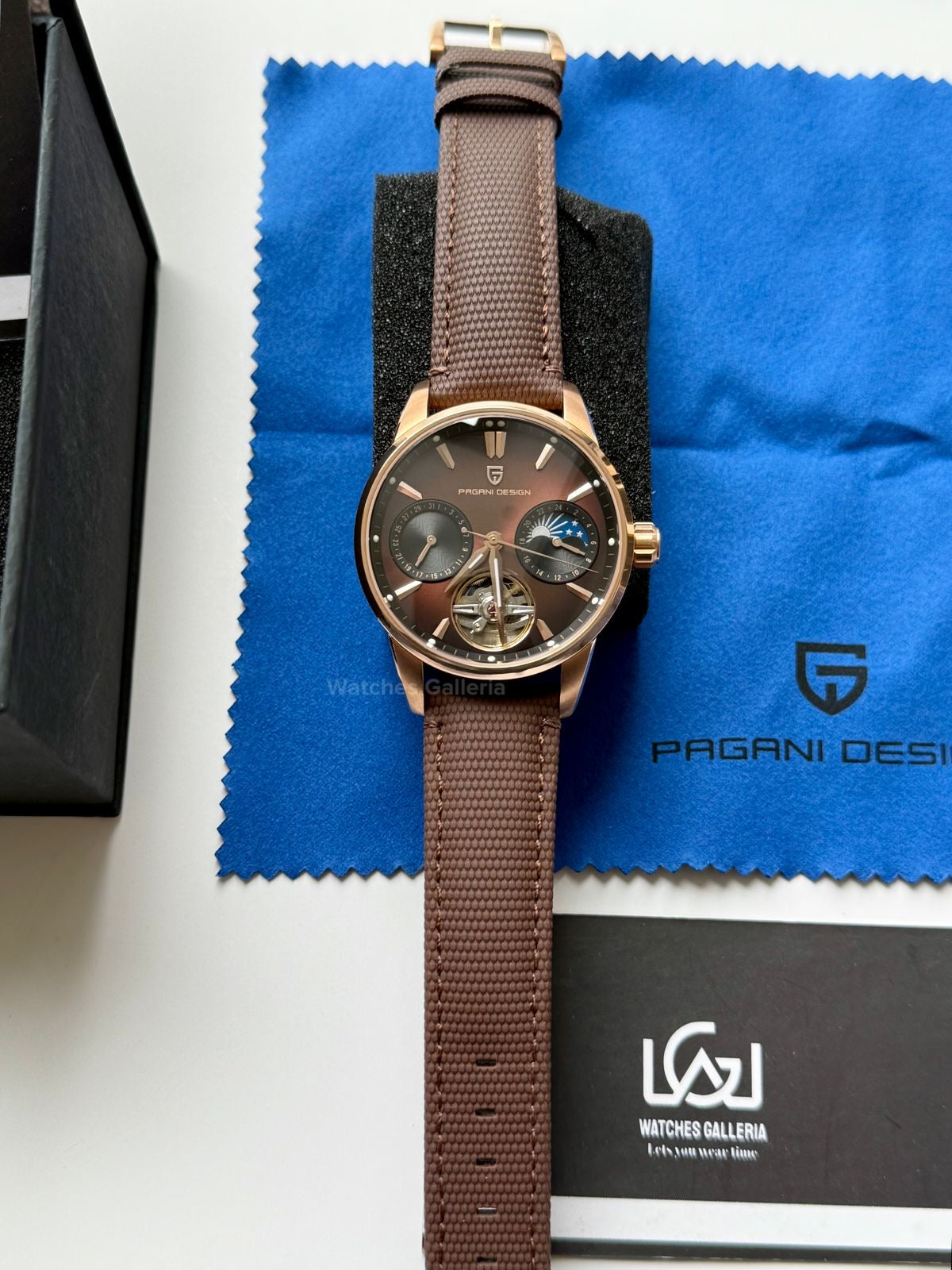 Pagani Design PDys021 Moonphase Flywheel Automatic Latest Watch (Brown/Rose Gold) PD-YS021 Pagani Design in Pakistan