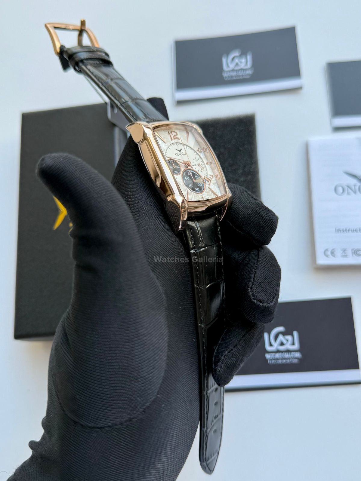 Onola Square Chronograph Quartz (Black Rose Gold) ON6818 Watches Galleria