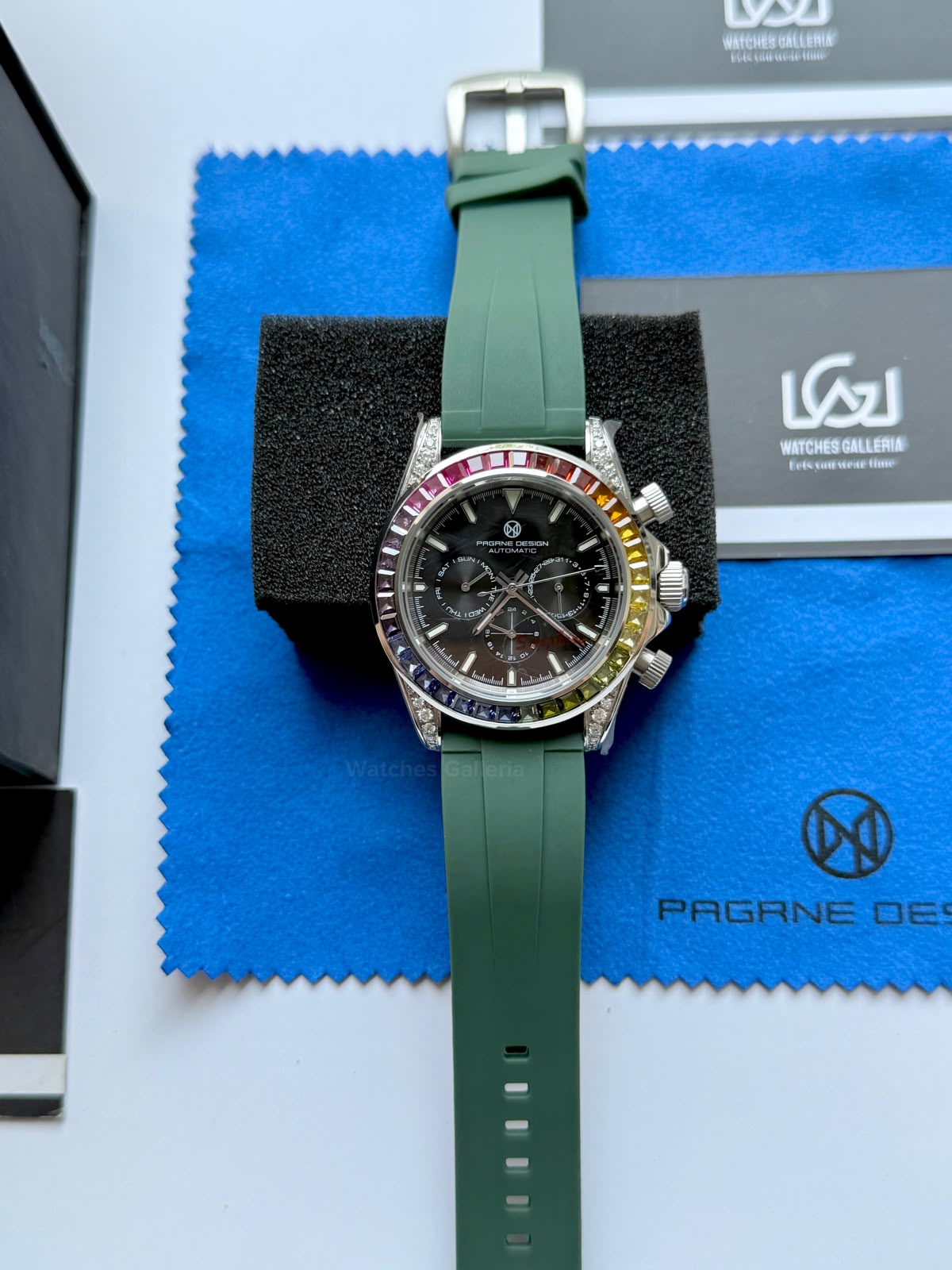 Pagani Design PG1666 Daytona Rainbow Limited Edition Black Automatic Chronograph Watch | 40mm Sapphire Crystal | HZ2196G Movement | 100M Water Resistant