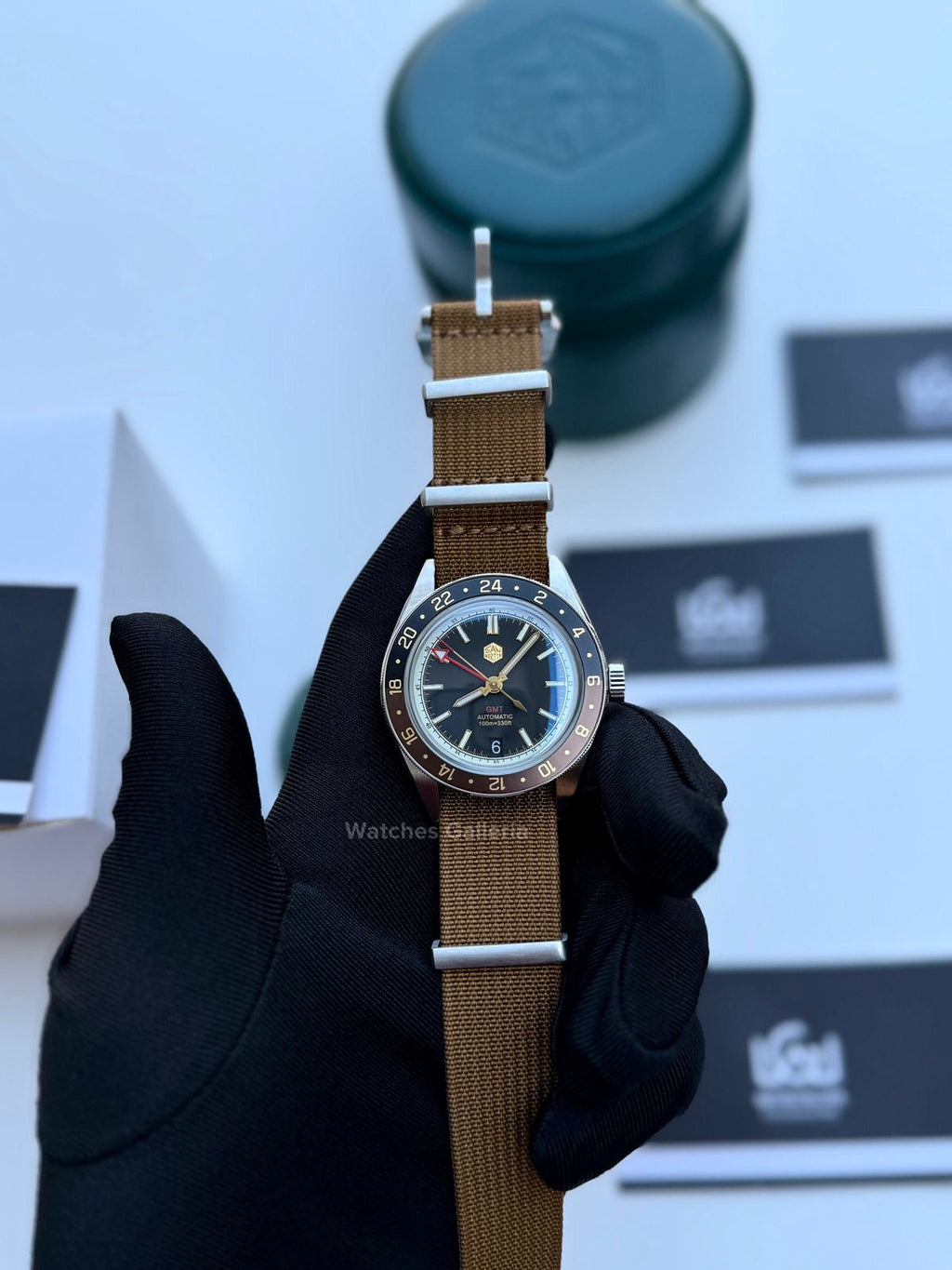 San Martin GMT RootBeer Automatic (Khaki Nato Straps) SN0116 Watches Galleria