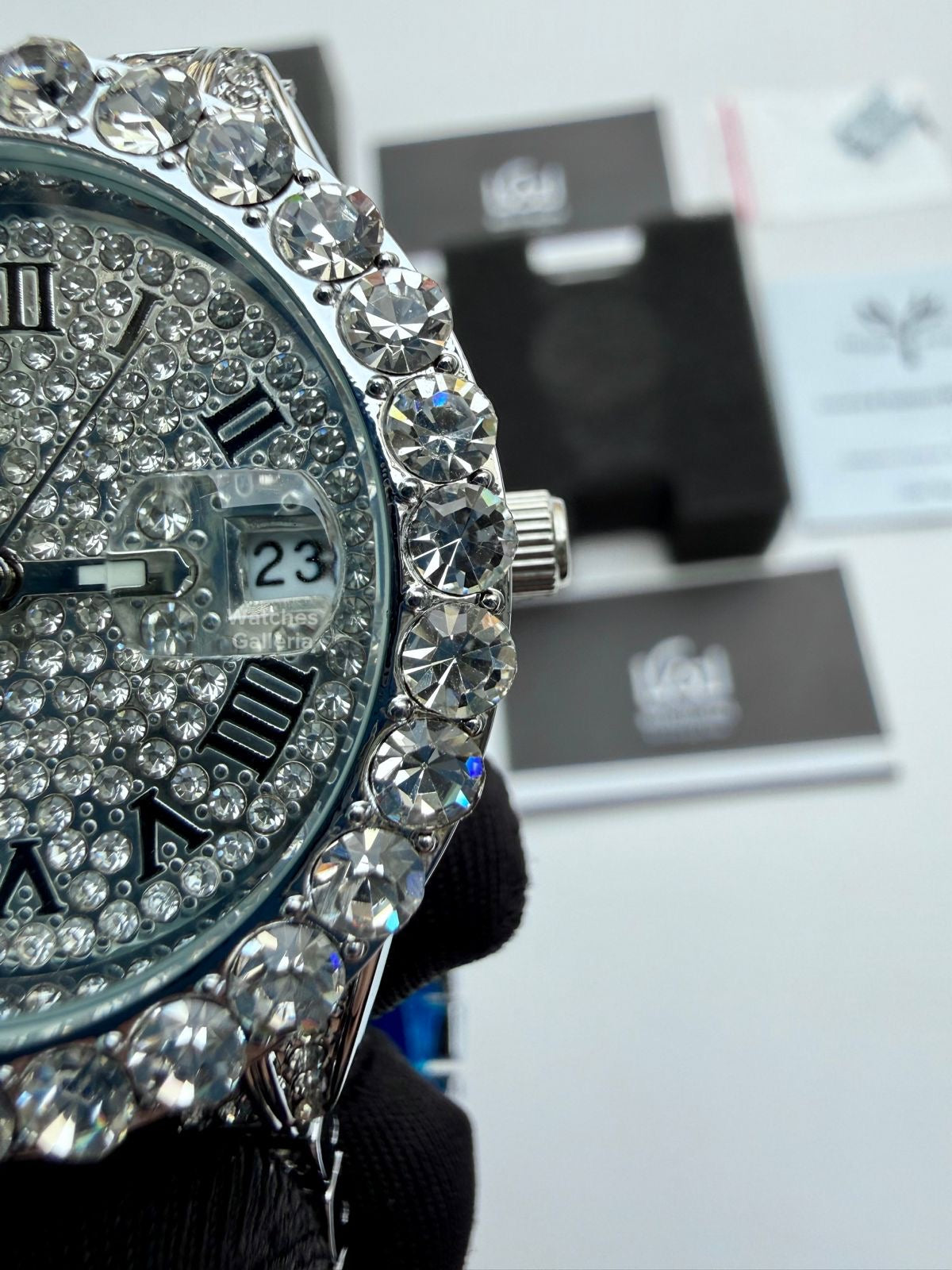 Miss fox 3035 Iced Out Royal Oak Ladies Watch Quartz (Silver)