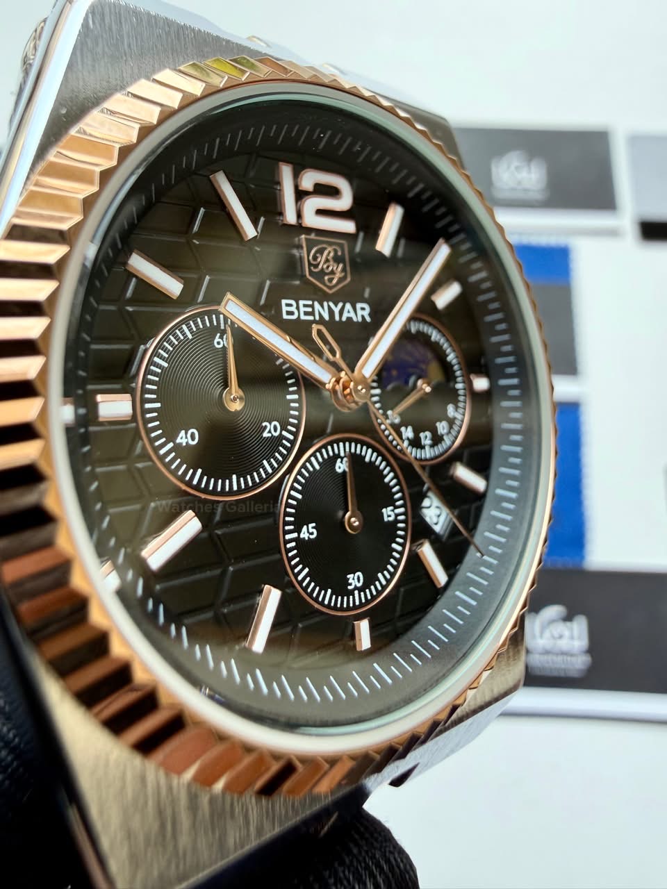 Benyar BY5225 Land Dweller Chronograph Black-Rose Gold Dial Luxury Men’s Watch in Pakistan – Japanese Quartz Stainless Steel Watch