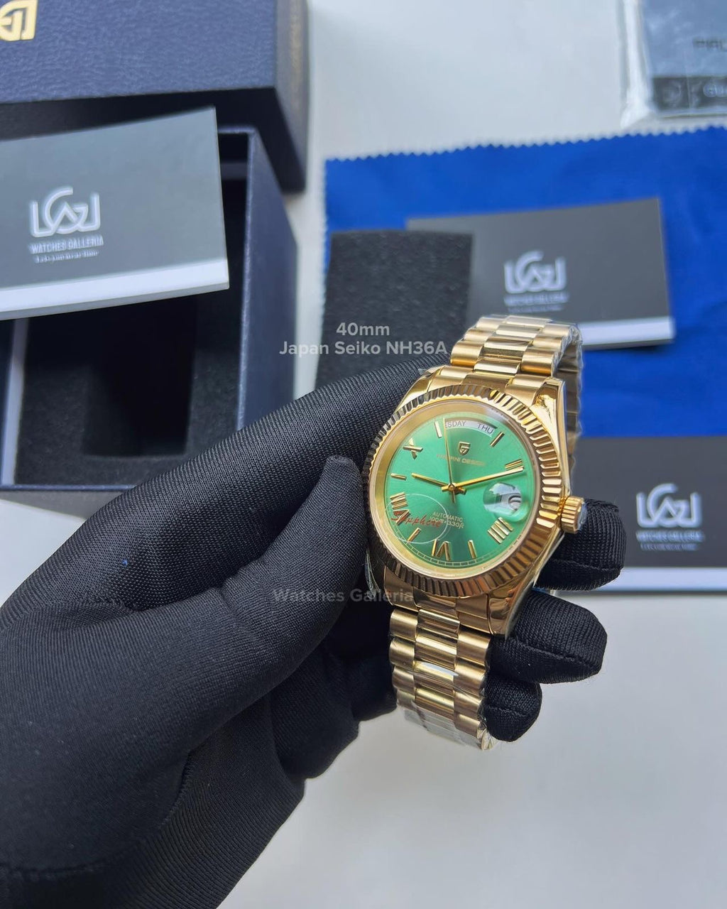 Pagani Design Date Day 40mm Seiko NH36A Gold/Green PD1783