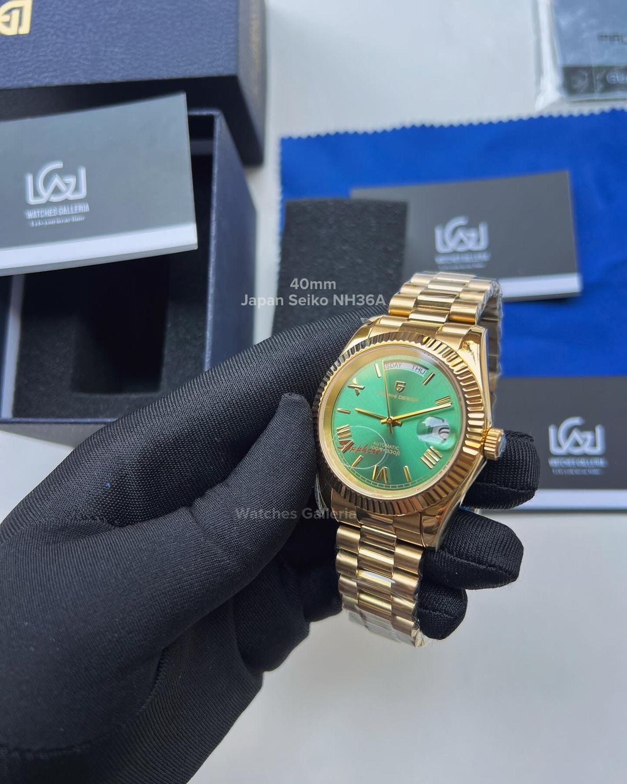 Pagani Design Date Day 40mm Seiko NH36A Gold/Green PD1783