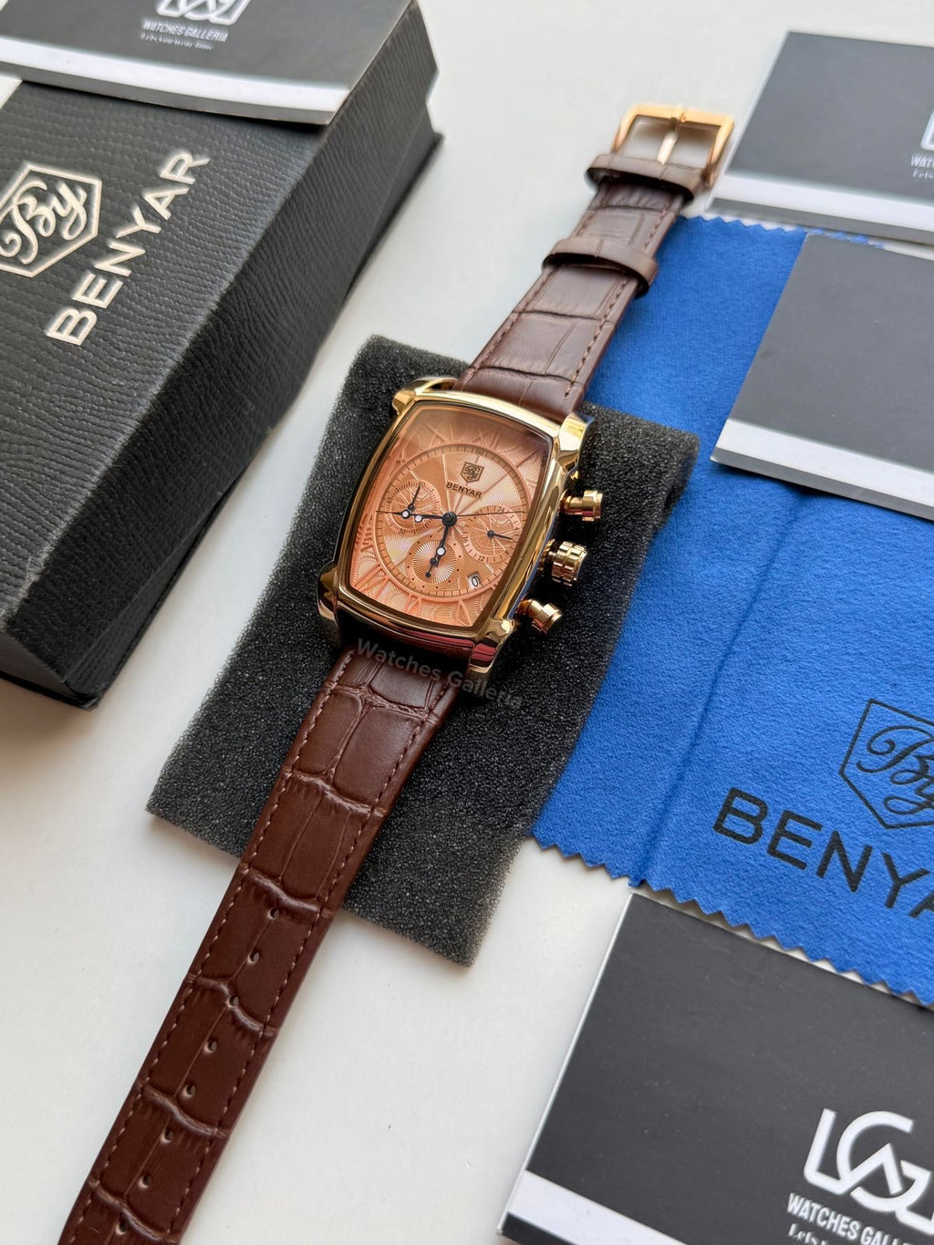 Benyar BY5113 Square Chronograph (Brown/Rose Gold) Benyar Watch Pakistan