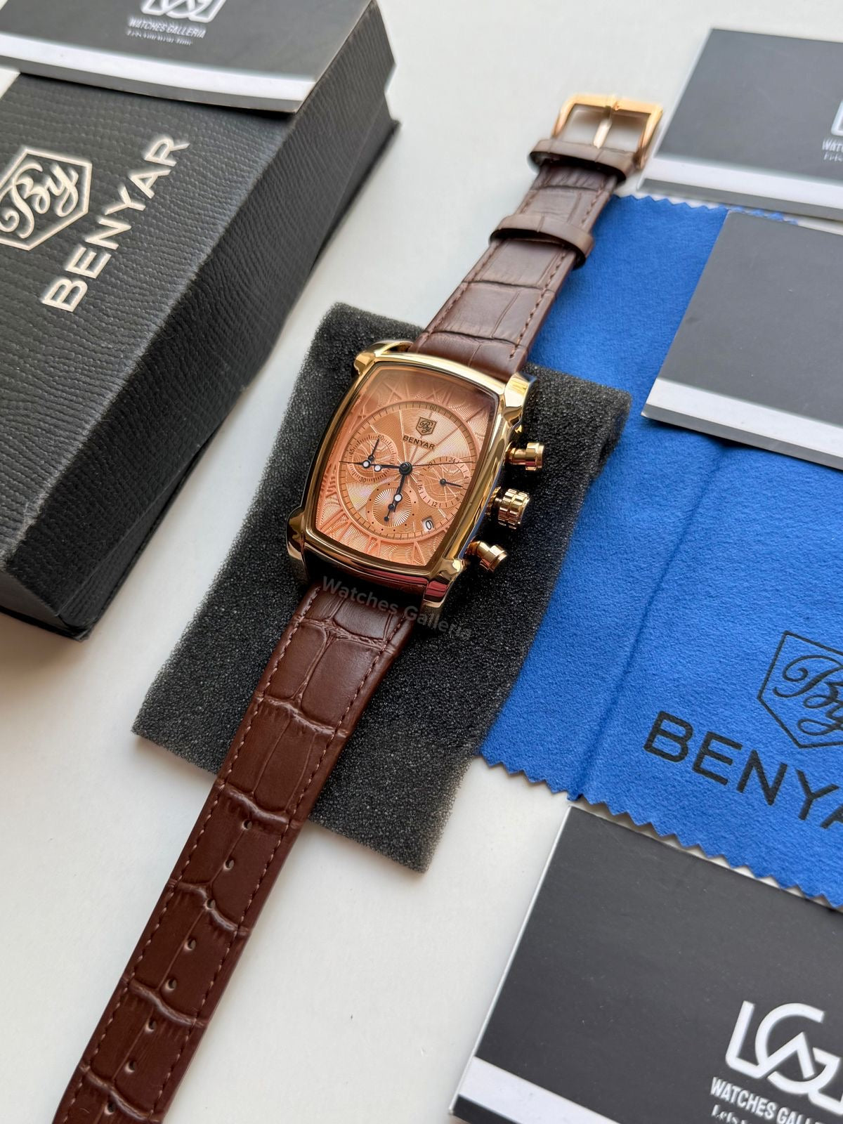 Benyar BY5113 Square Chronograph (Brown/Rose Gold) Benyar Watch Pakistan