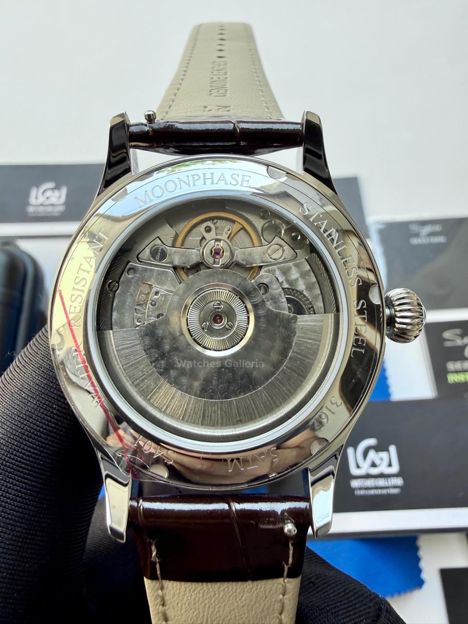 Sugess S401B Brown Leather Moonphase Watch in Pakistan – Luxury Men’s Automatic Mechanical Watch with Starry Sky Dial
