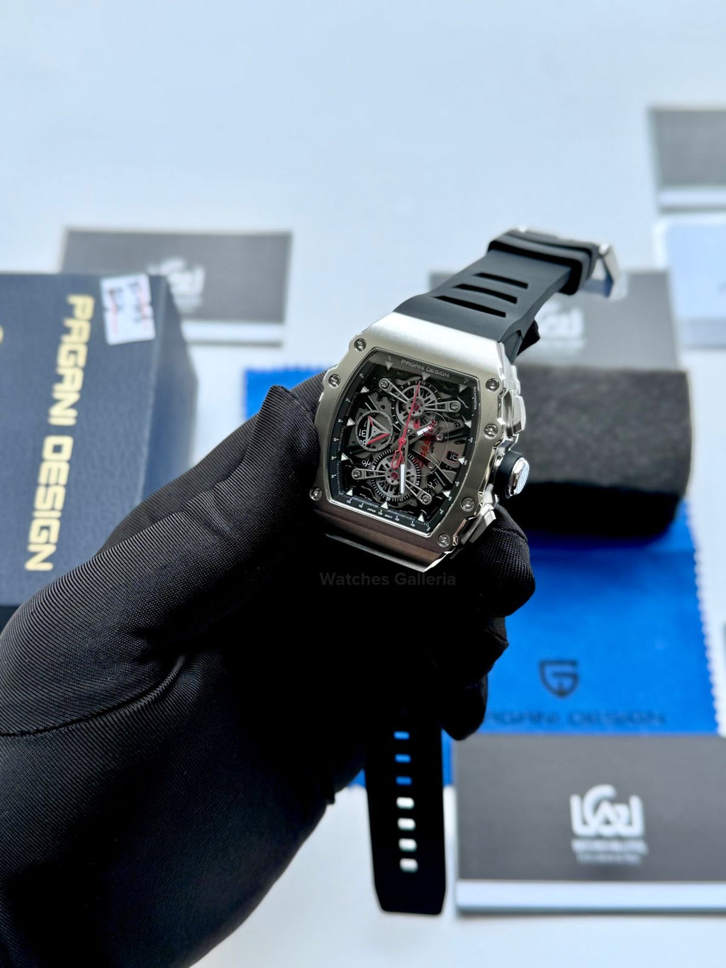 Pagani Design PDys011 Tonneau Chronograph Quartz Watch (Black/Black) - Sapphire Crystal | Japan Epson YM92 | 100% Original in Pakistan