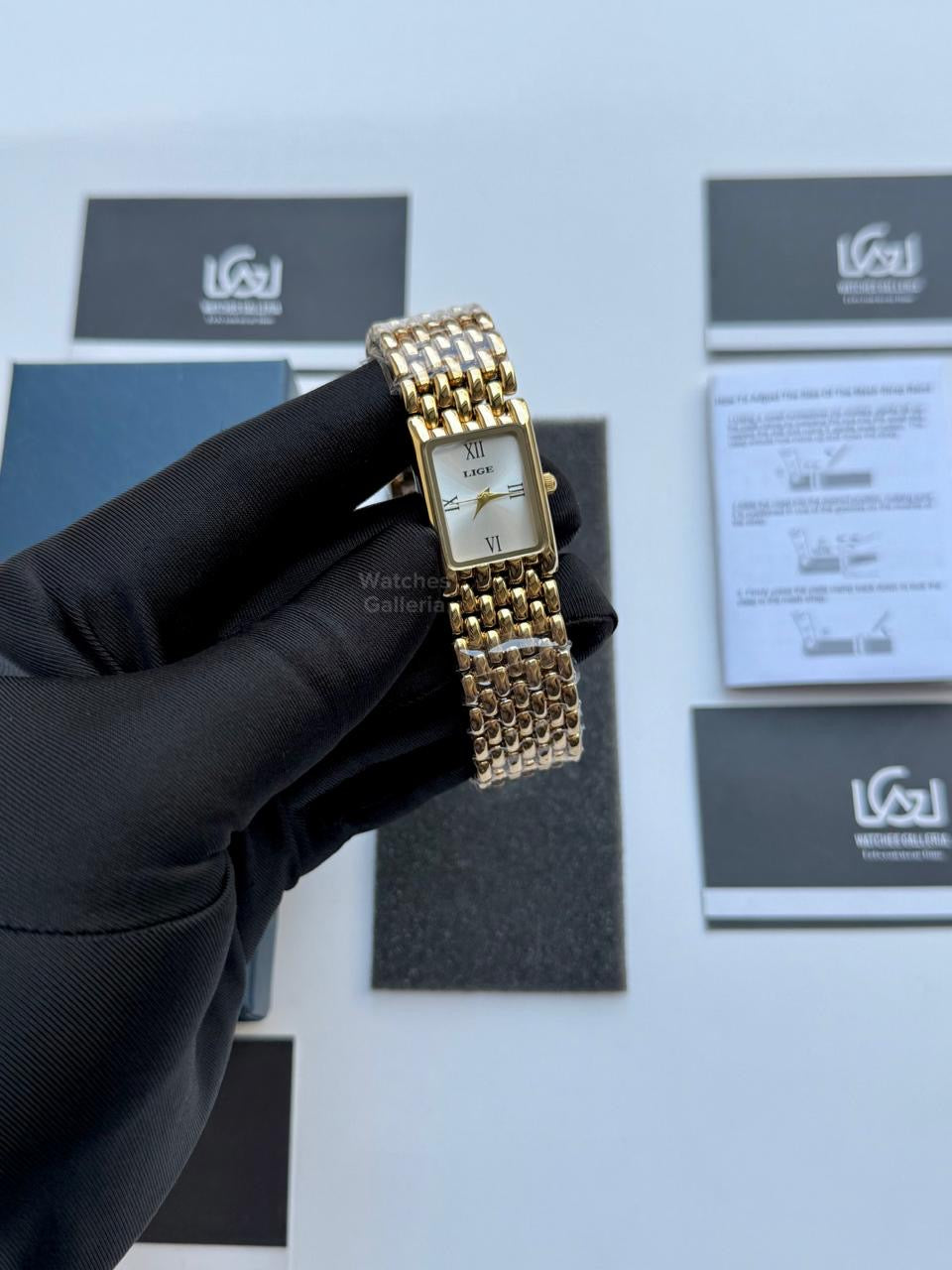 Lige 89156 Tank Women Watch Quartz (Gold/White) Lige Women Watch