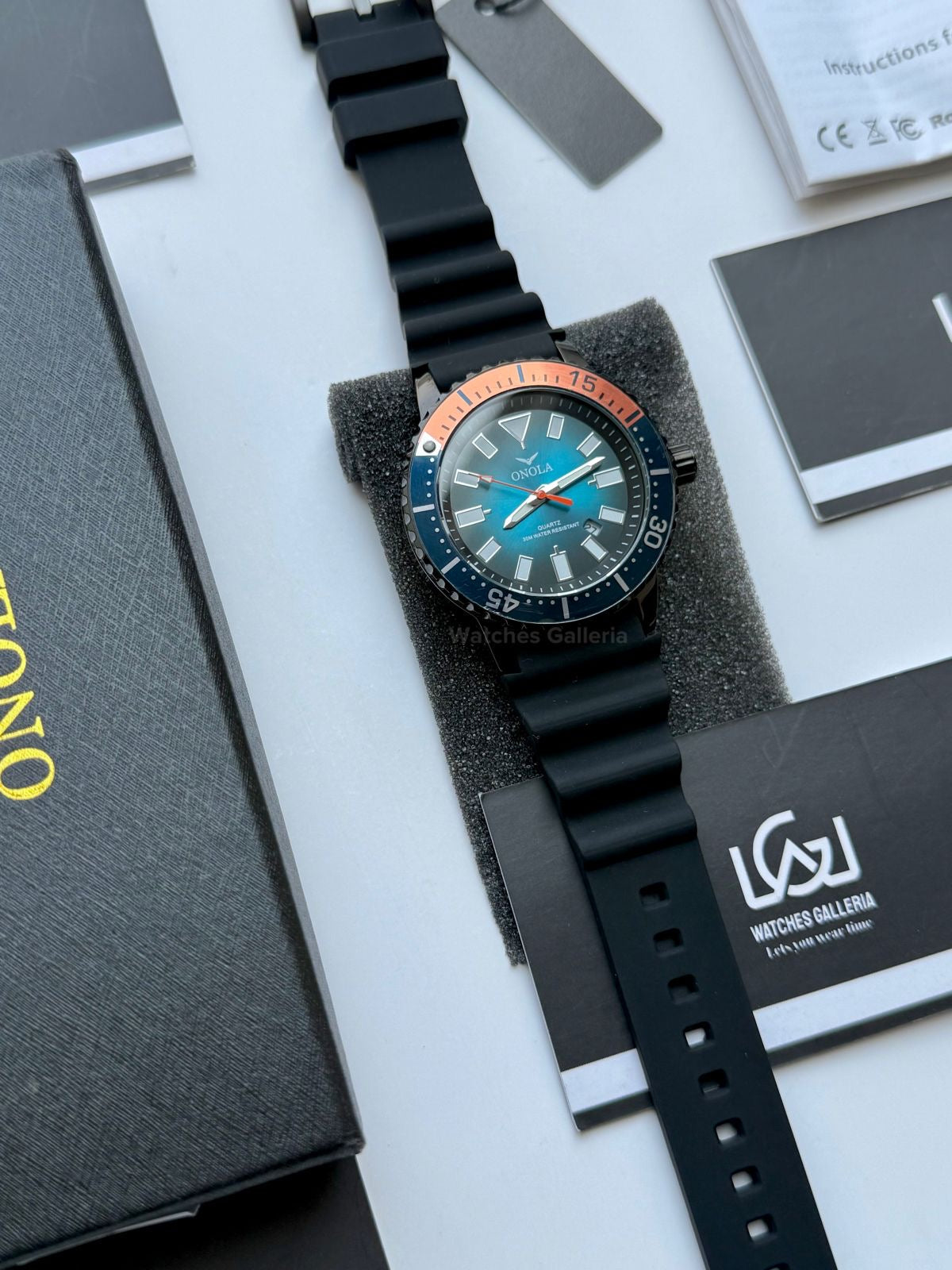 Onola 3850 Sports Diving Style Quartz (Black/Orange) Onola Pakistan