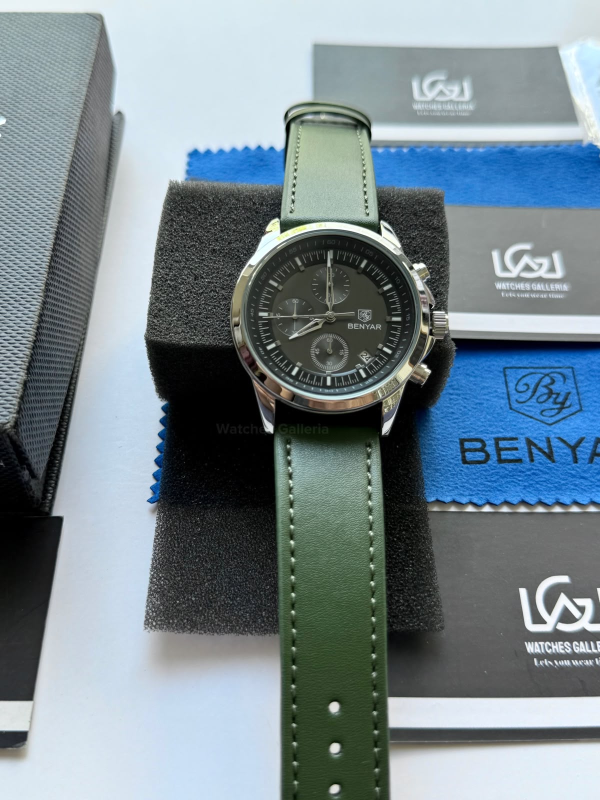 Benyar BY5210 (Grey Green) Pilot Chronograph Green Dial Stainless Steel Watch – 42mm Quartz Chronograph with Date, Complete Calendar & Stopwatch