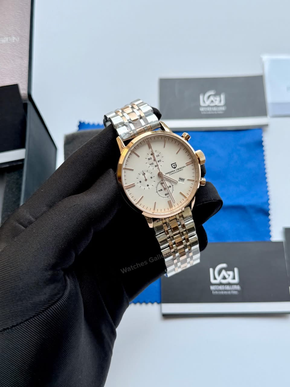Pagani Design PD2720K Flight Chronograph Watch Limited Edition Rose Gold White Dial Men’s Luxury Watch | Japanese Seiko VK67 Mecha Quartz Chronograph Movement | Stainless Steel Bracelet | 50M Waterproof