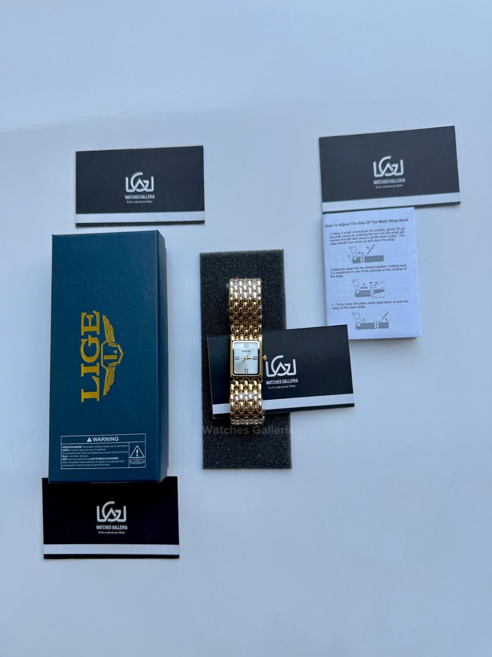 Lige 89156 Tank Women Watch Quartz (Gold/White) Lige Women Watch