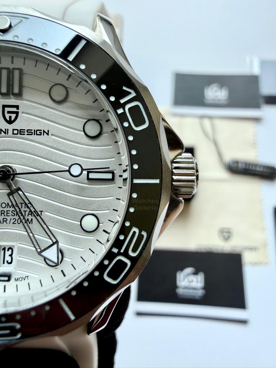 Pagani Design PD1685 Seamaster Diver White Automatic Watch – 200M Sapphire Crystal NH35A/Miyota Luxury Dive Watch in Pakistan | Watches Galleria