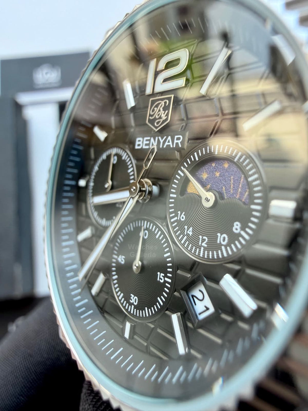 Benyar BY5225 Land Dweller Chronograph Black Dial Luxury Men’s Watch in Pakistan – Japanese Quartz Stainless Steel Watch