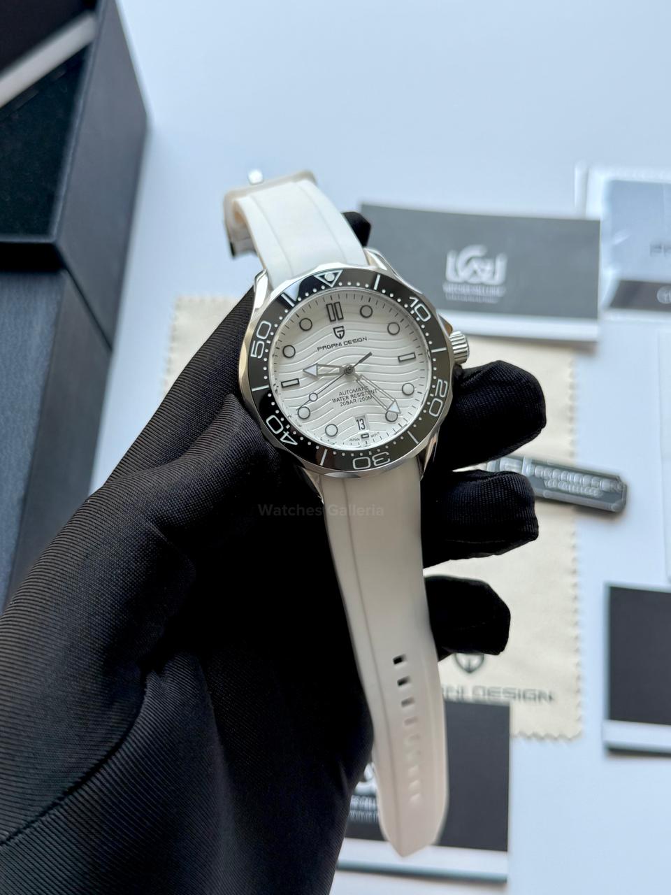 Pagani Design PD1685 Seamaster Diver White Automatic Watch – 200M Sapphire Crystal NH35A/Miyota Luxury Dive Watch in Pakistan | Watches Galleria
