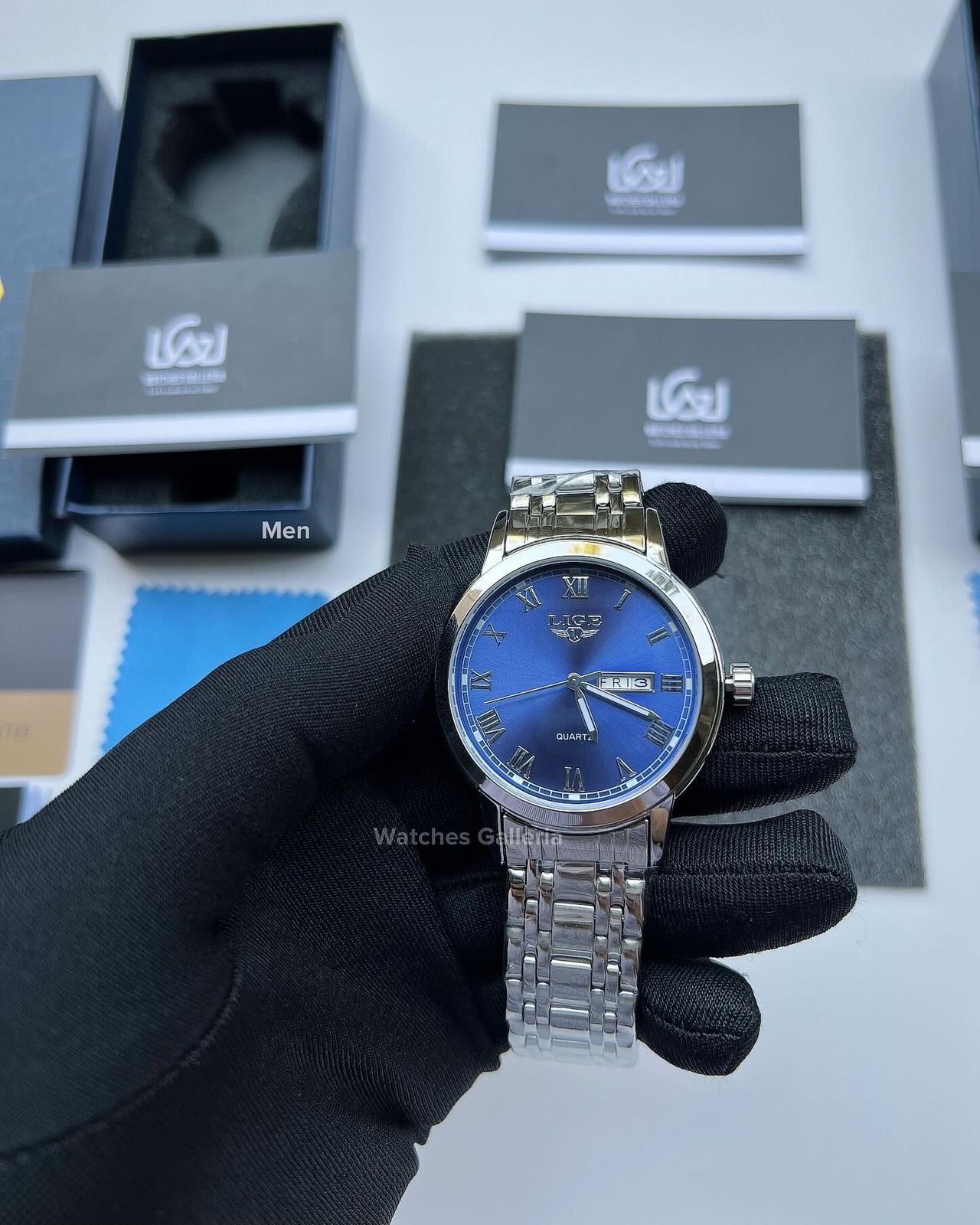 Lige Date Day Couple Watch (Silver/Blue) Lige9846 Lige10007
