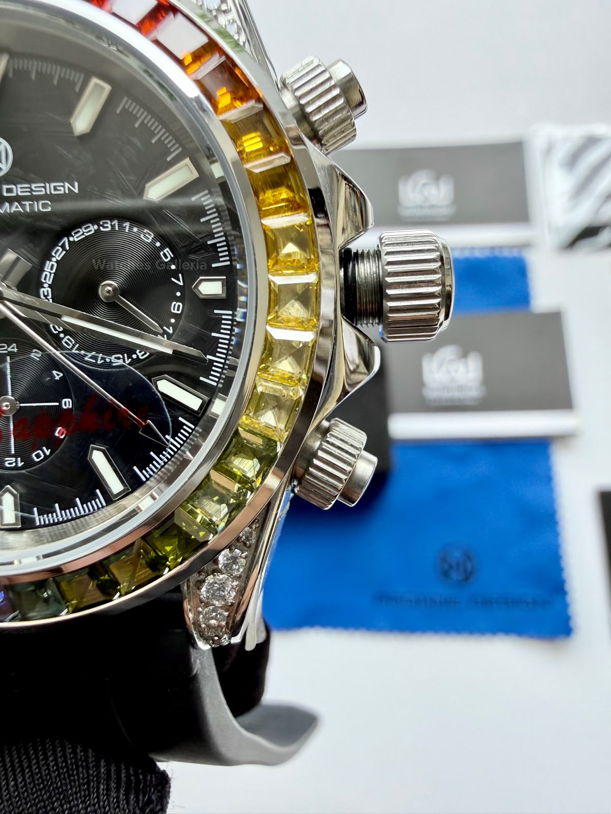 Pagani Design PG1666 Daytona Rainbow Limited Edition Black Automatic Chronograph Watch | 40mm Sapphire Crystal | HZ2196G Movement | 100M Water Resistant