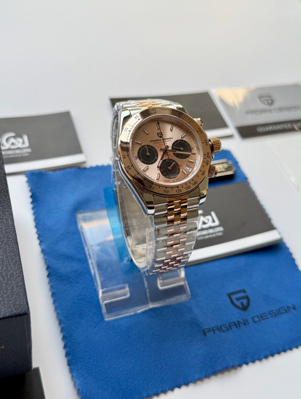 Pagani Design PD1644 Daytona Rose Gold Two Tone Jubilee Limited Edition Men’s Chronograph Watch – Seiko VK63 Japan Quartz | Sapphire Crystal | Ceramic Bezel | 100M Water Resistant