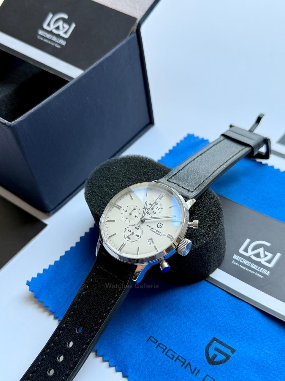 Pagani Design PD2720K Pilot Watch Silver SS | Flight Chronograph 46.5mm Seiko VK67 Mecha Quartz Leather Strap