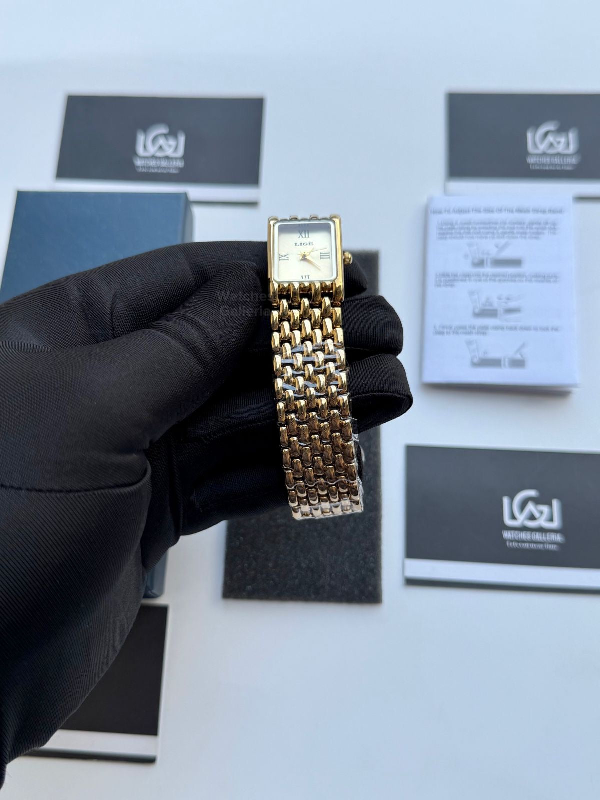 Lige 89156 Tank Women Watch Quartz (Gold) Lige Women Watch