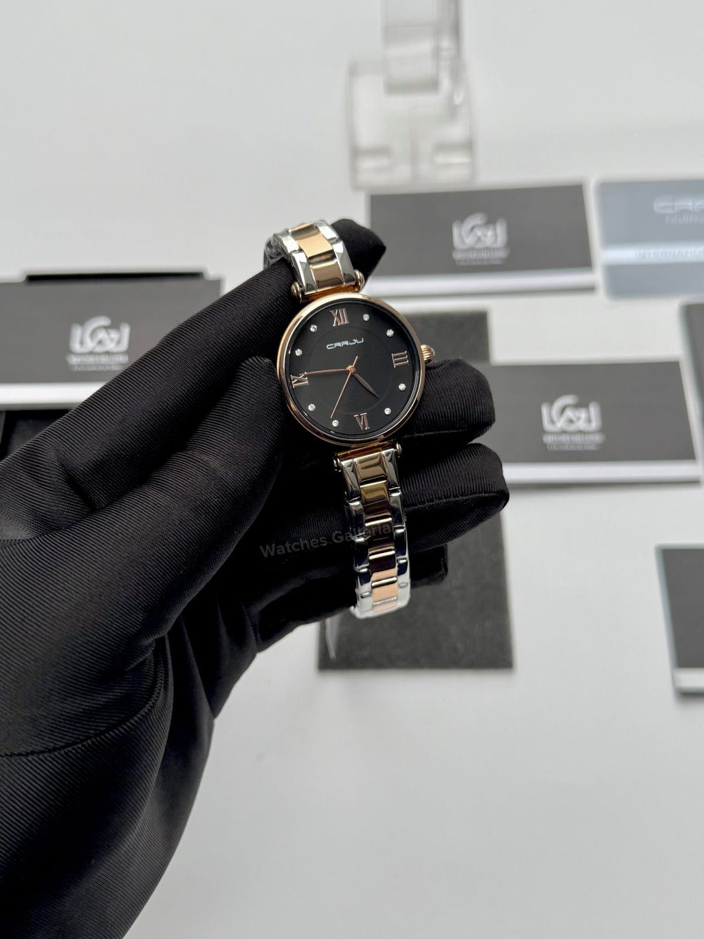 Crrju 2178 Ladies Watch Quartz (Rose Gold/Black) CRRJU Watch Pakistan