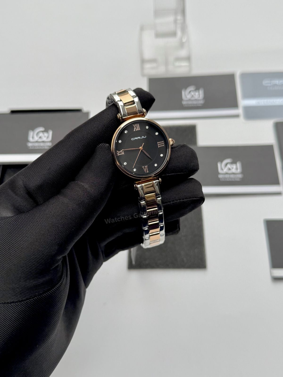 Crrju 2178 Ladies Watch Quartz (Rose Gold/Black) CRRJU Watch Pakistan