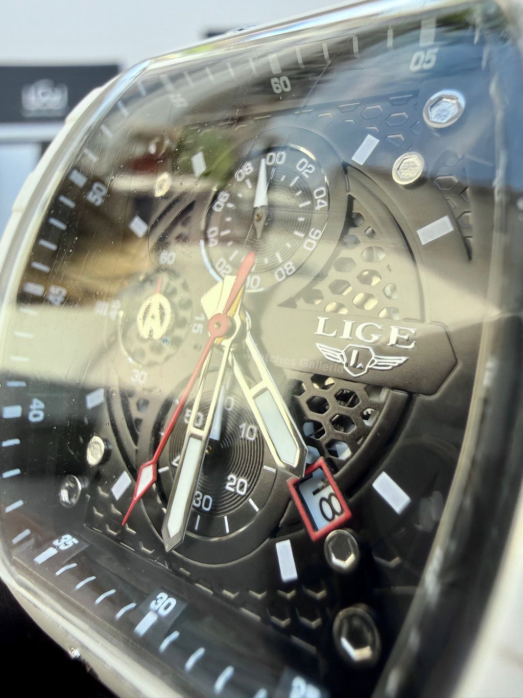 LIGE LG89148 White Tonneau Chronograph Watch in Pakistan – Luxury Men’s Quartz Watch with Silicon Strap
