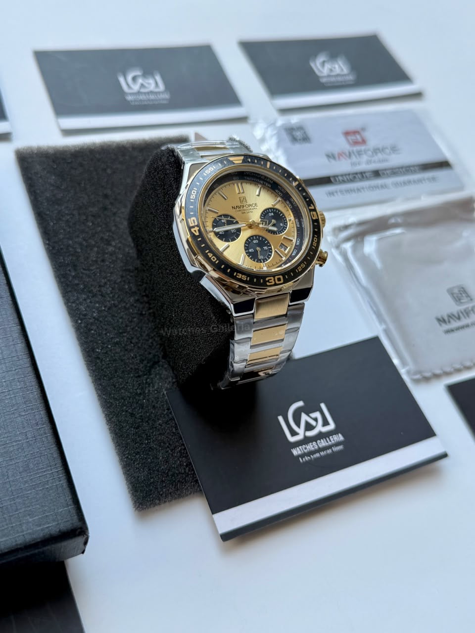 Naviforce NF8049 Watch Pakistan | Naviforce Men Watch | Naviforce Chain Watch | Silver Gold Chronograph Watch
