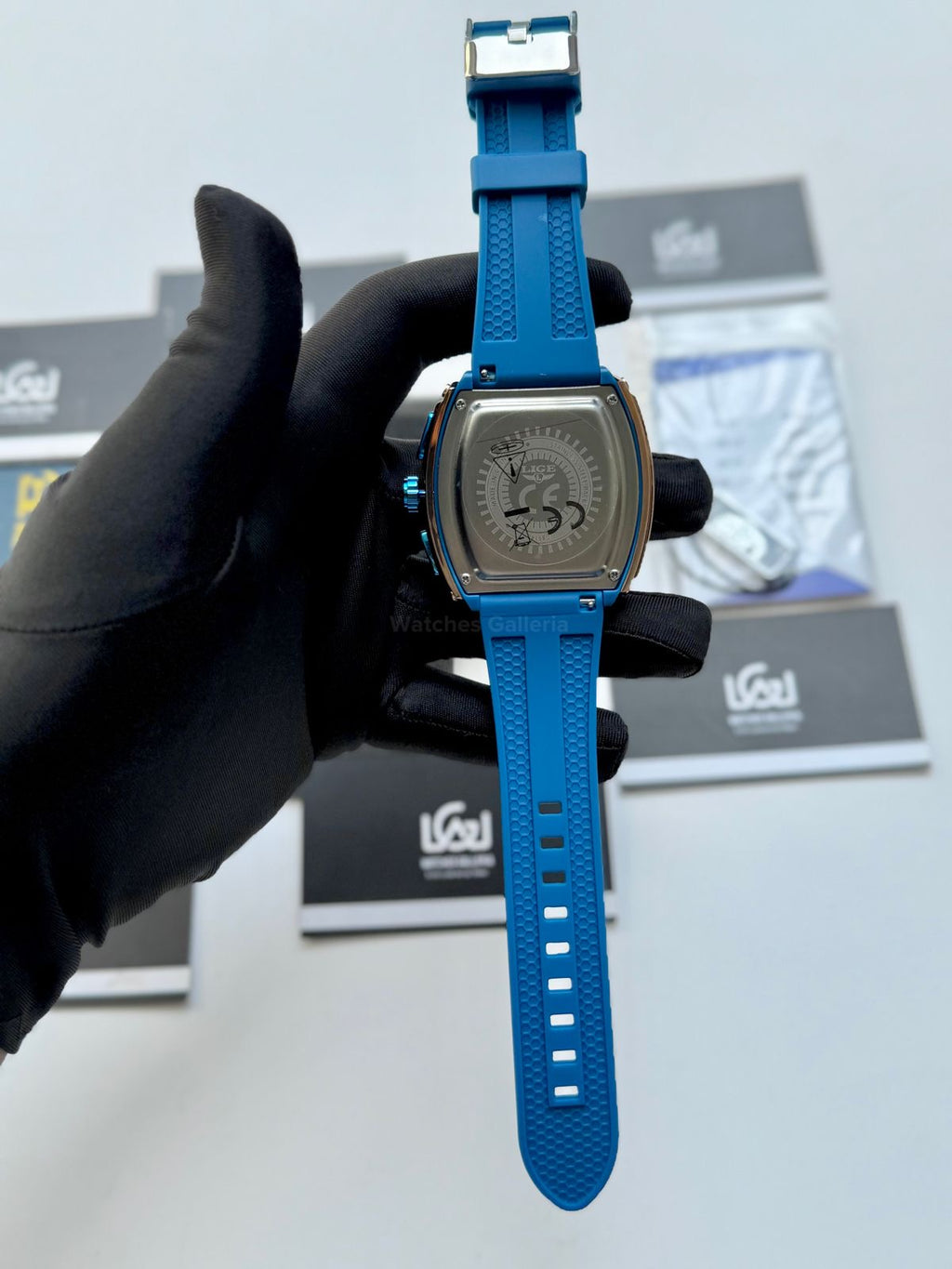 LIGE LG89148 Blue Tonneau Chronograph Watch in Pakistan – Luxury Men’s Quartz Watch with Silicon Strap
