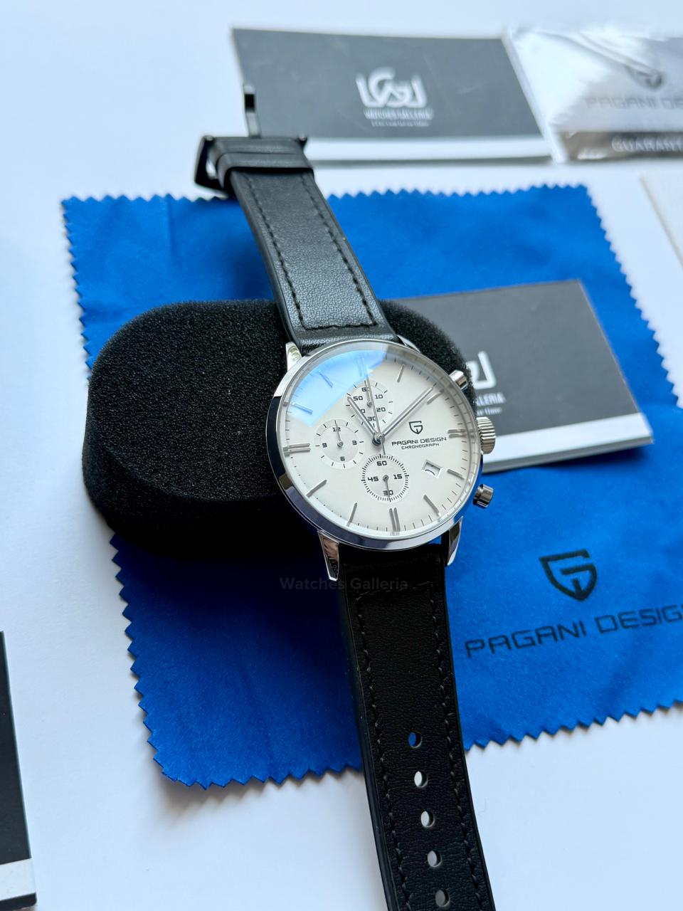 Pagani Design PD2720K Pilot Watch Silver SS | Flight Chronograph 46.5mm Seiko VK67 Mecha Quartz Leather Strap