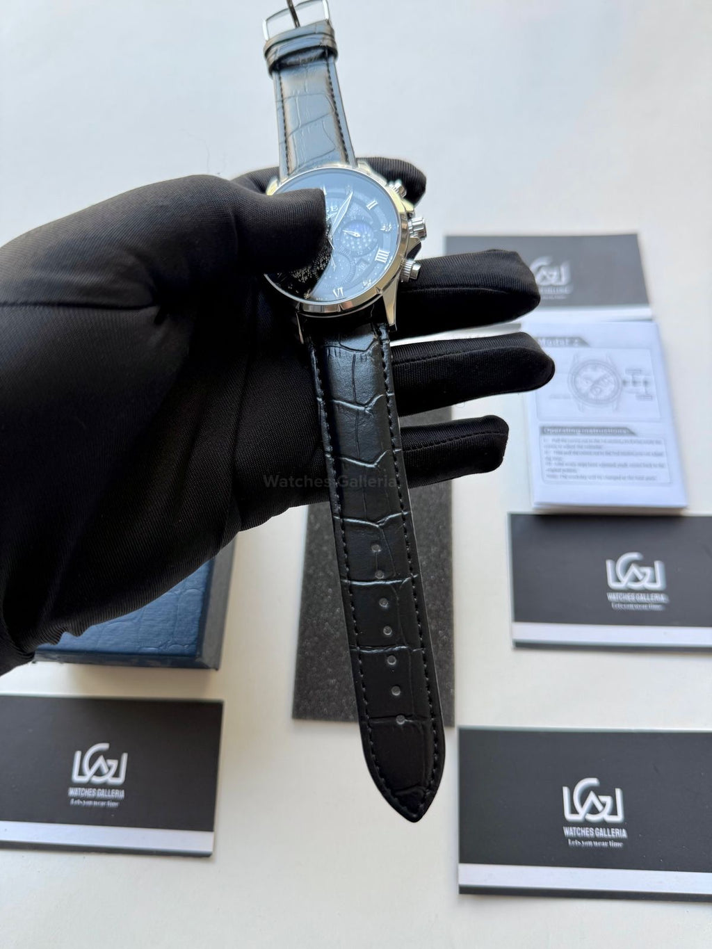 Lige Watch LG89107 Moonphase Chronograph (Black/Silver) Lige Watch in Pakistan