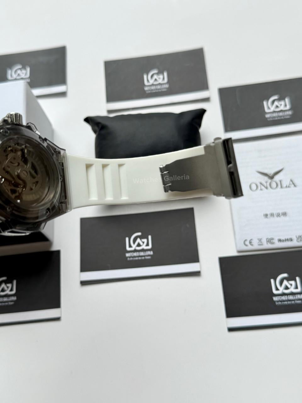 Onola ON3836 Oak Skeleton White Black Automatic Watch – 49mm Transparent Dial, Bold Sport Design, Pakistan Edition