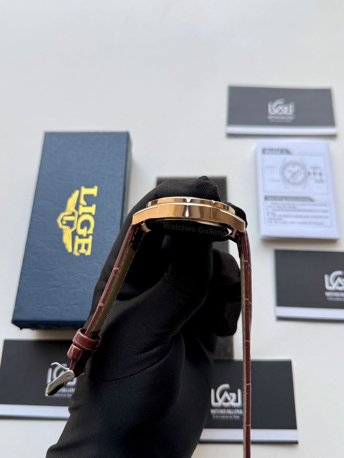 Lige Watch LG89107 Moonphase Chronograph (Brown/Black/Gold) Lige Watch in Pakistan